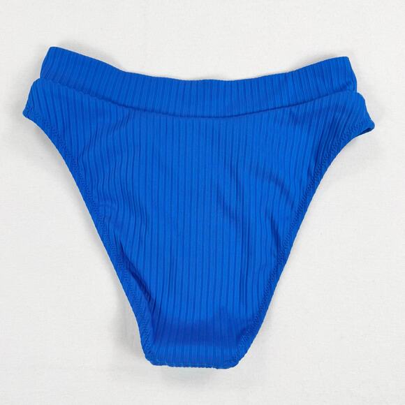 J Crew Women's Wide Rib High Cut Crossover Cheeky Bikini Bottom Small Blue - Picture 6 of 9